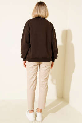 Üç İplik Düşük Kol Basic Sweatshirt Kahve - Kadın Giyim Modelleri