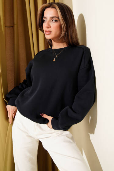 Üç İplik Düşük Kol Basic Sweatshirt Lacivert - Günün Seçilenleri