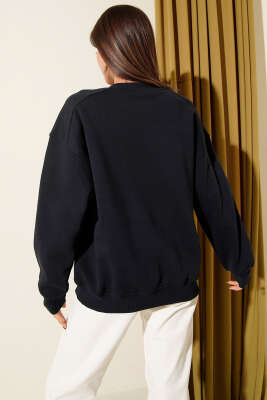 Üç İplik Düşük Kol Basic Sweatshirt Lacivert - Kadın Giyim Modelleri