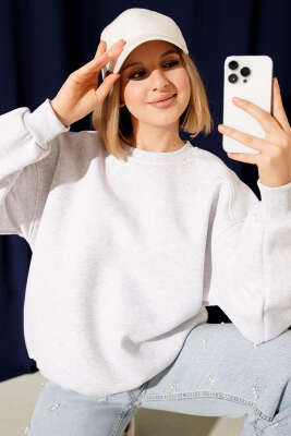 Üç İplik Düşük Kol Basic Sweatshirt Melanj Gri 
