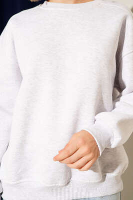 Üç İplik Düşük Kol Basic Sweatshirt Melanj Gri - Kadın Giyim Modelleri