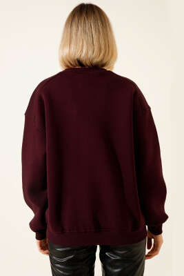 Üç İplik Düşük Kol Basic Sweatshirt Mürdüm - Kadın Giyim Modelleri