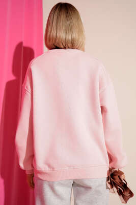 Üç İplik Düşük Kol Basic Sweatshirt Pembe - Kadın Giyim Modelleri