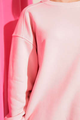 Üç İplik Düşük Kol Basic Sweatshirt Pembe - Kadın Giyim Modelleri