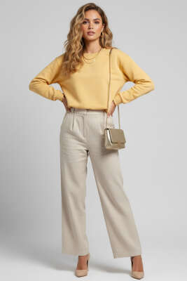 Üç İplik Düşük Kol Basic Sweatshirt Safran - Yılın Fırsatı