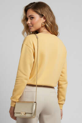 Üç İplik Düşük Kol Basic Sweatshirt Safran - Yılın Fırsatı