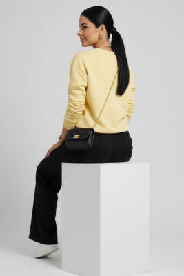 Üç İplik Düşük Kol Basic Sweatshirt Sarı - Yılın Fırsatı