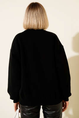 Üç İplik Düşük Kol Basic Sweatshirt Siyah - Yılın Fırsatı