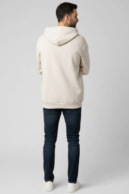 Üç İplik Fermuarlı Erkek Sweatshirt Kemik - Erkek Sweatshirt