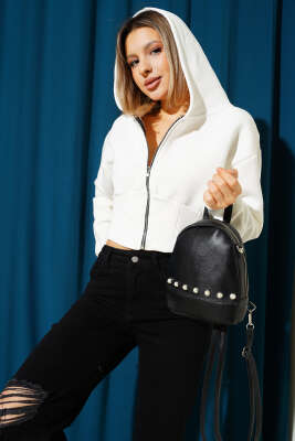 Üç İplik Kapüşonlu Crop Hırka Ekru - Kadın Giyim Modelleri