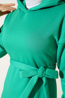 Üç İplik Kapüşonlu Elbise Yeşil - Thumbnail