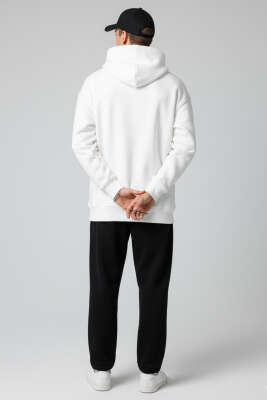 Üç İplik Kapüşonlu Erkek Sweatshirt Ekru - Erkek Sweatshirt