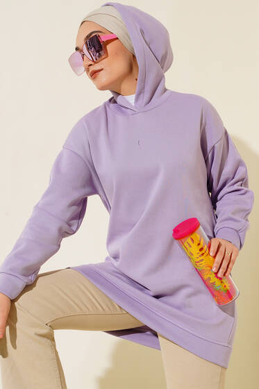 Üç İplik Kapüşonlu Tunik Lila - Tunik