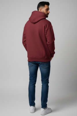 Üç İplik Kapüşonlu Unisex Sweatshirt Bordo - Yeni Erkek Giyim