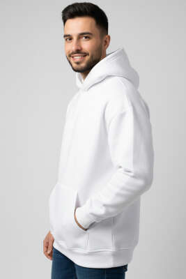 Üç İplik Kapüşonlu Unisex Sweatshirt Ekru - GÜRZA TEKSTİL