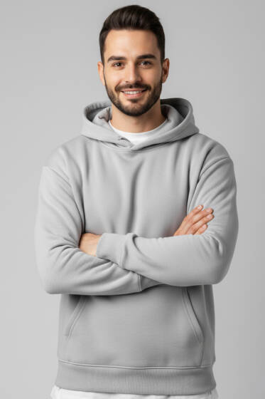 Üç İplik Kapüşonlu Unisex Sweatshirt Gri - Yeni Erkek Giyim