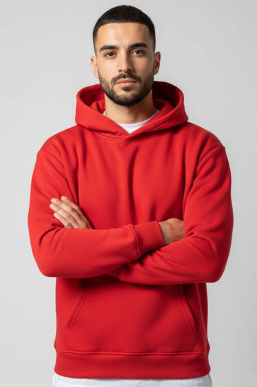 Üç İplik Kapüşonlu Unisex Sweatshirt Kırmızı - Yeni Erkek Giyim