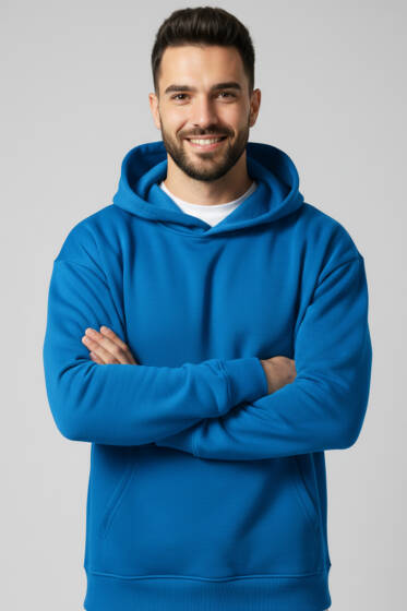 Üç İplik Kapüşonlu Unisex Sweatshirt Mavi - Yeni Erkek Giyim