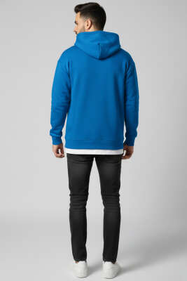 Üç İplik Kapüşonlu Unisex Sweatshirt Mavi - Yeni Erkek Giyim