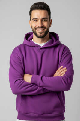 Üç İplik Kapüşonlu Unisex Sweatshirt Mor - GÜRZA TEKSTİL