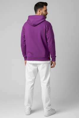 Üç İplik Kapüşonlu Unisex Sweatshirt Mor - Yeni Erkek Giyim