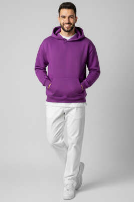 Üç İplik Kapüşonlu Unisex Sweatshirt Mor - Yeni Erkek Giyim