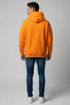 Üç İplik Kapüşonlu Unisex Sweatshirt Oranj - Yeni Erkek Giyim