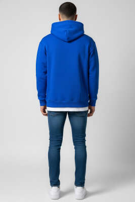 Üç İplik Kapüşonlu Unisex Sweatshirt Saks - Yeni Erkek Giyim