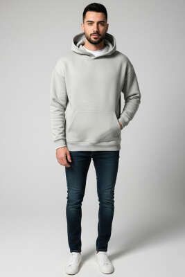 Üç İplik Kapüşonlu Unisex Sweatshirt Su Yeşili - Yeni Erkek Giyim