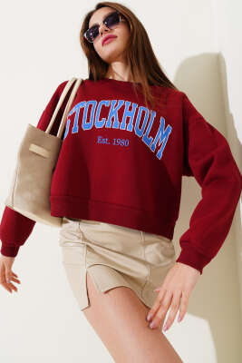 Üç İplik Kısa Sweatshirt Bordo 