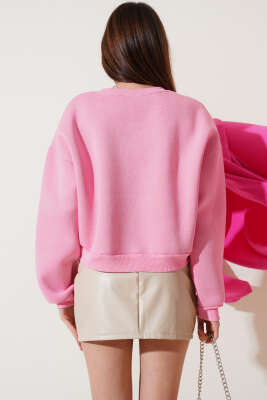 	 Üç İplik Kısa Sweatshirt Pembe - Kadın Giyim Modelleri