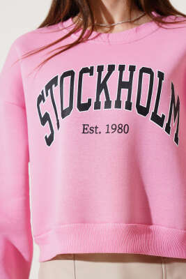 	 Üç İplik Kısa Sweatshirt Pembe - Kadın Giyim Modelleri