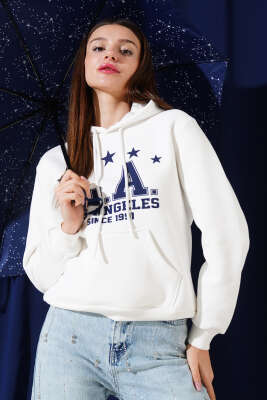 Üç İplik L.A Baskılı Sweatshirt Beyaz - Kadın Giyim Modelleri