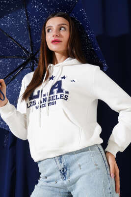 Üç İplik L.A Baskılı Sweatshirt Beyaz 