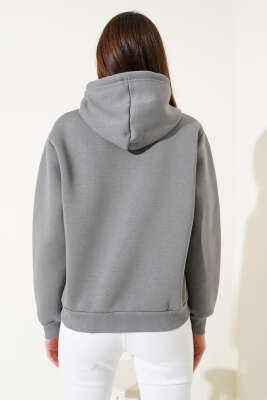 Üç İplik L.A Baskılı Sweatshirt Kayrak Grisi - Kadın Giyim Modelleri