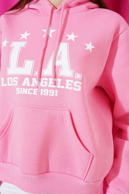 Üç İplik L.A Baskılı Sweatshirt Pembe - Yeni Giyim