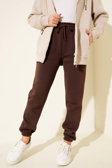 Üç İplik Lastikli Jogger Pantolon Kahve - Pantolon