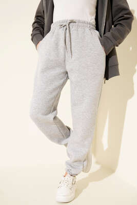 Üç İplik Lastikli Jogger Pantolon Melanj Gri - MURAT GİYİM