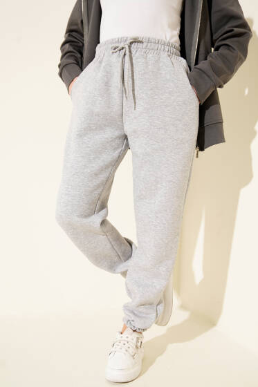 Üç İplik Lastikli Jogger Pantolon Melanj Gri - Pantolon