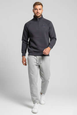 Üç İplik Nakışlı Erkek Sweatshirt Füme - Günün Seçilenleri