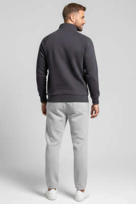 Üç İplik Nakışlı Erkek Sweatshirt Füme - Günün Seçilenleri