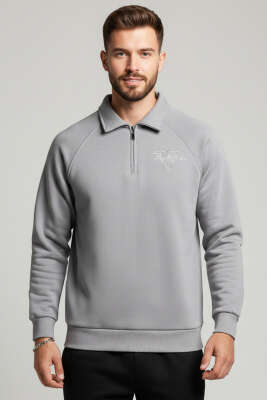Üç İplik Nakışlı Erkek Sweatshirt Gri - WİPEOUT