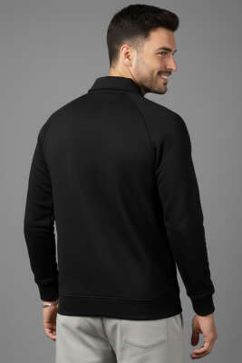 Üç İplik Nakışlı Erkek Sweatshirt Siyah - Erkek Sweatshirt