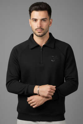 Üç İplik Nakışlı Erkek Sweatshirt Siyah - WİPEOUT