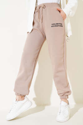 Üç İplik Paça Lastikli Jogger Pantolon Latte 