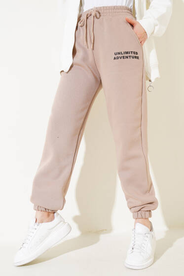 Üç İplik Paça Lastikli Jogger Pantolon Latte - Pantolon