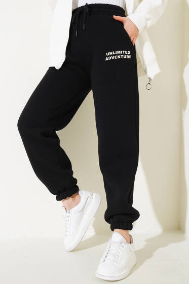 Üç İplik Paça Lastikli Jogger Pantolon Siyah - Pantolon