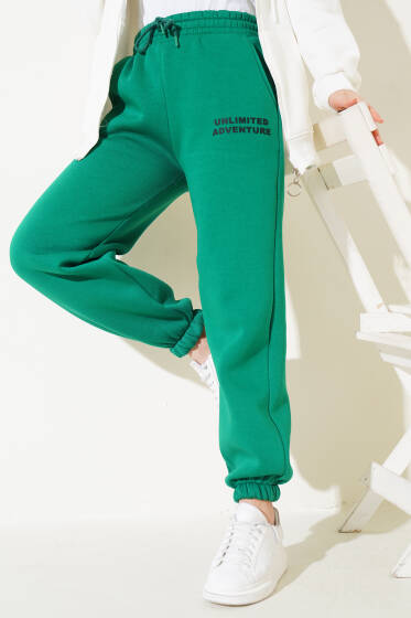 Üç İplik Paça Lastikli Jogger Pantolon Yeşil - Pantolon