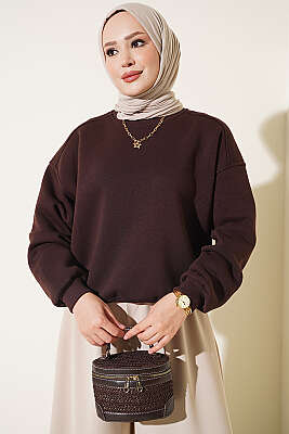 Üç İplik Şardonlu Sweatshirt Kahve - DESTİNA