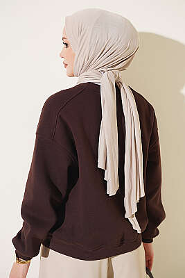 Üç İplik Şardonlu Sweatshirt Kahve - Tunik